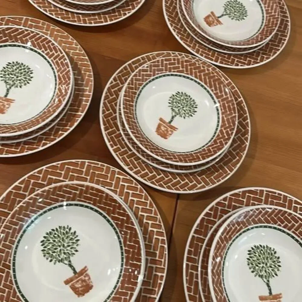 Set of 6 topiary garden summer party dish dinnerware set bowls plates